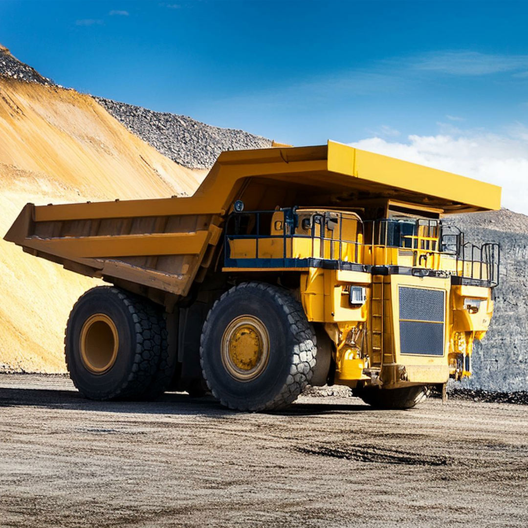 A yellow industrial size haul truck