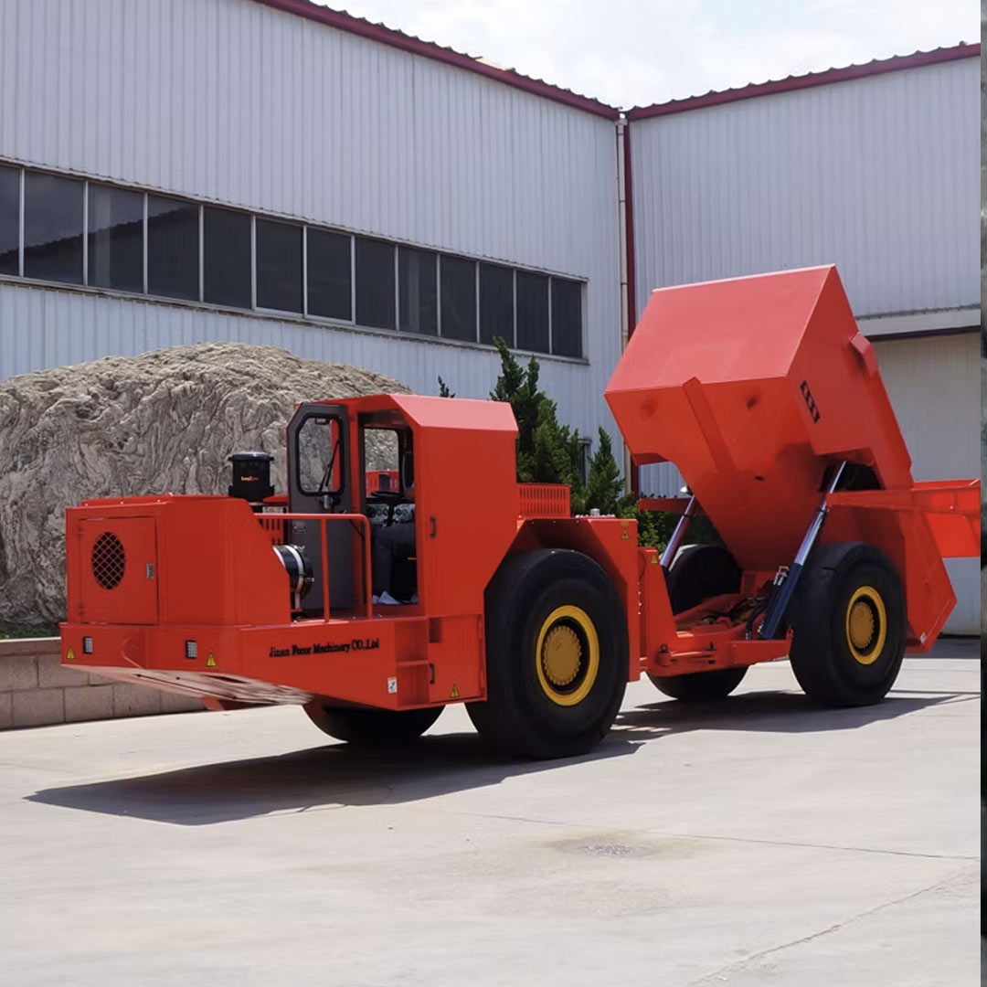 A low profile red underground truck